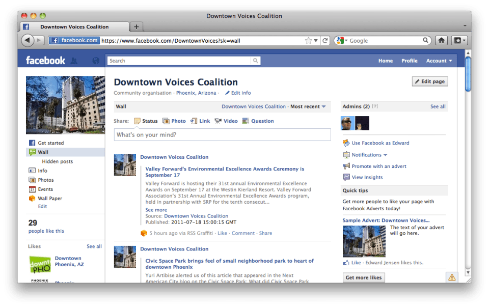 Screen capture of the DVC Facebook page